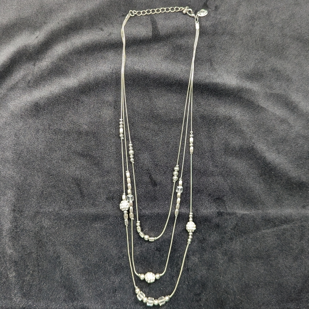 Silver Color Multi-Layer Necklace With Rhinestone Crystals - Picture 5 of 8